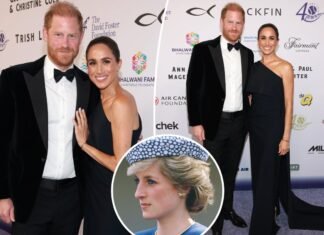 Meghan Markle wears Princess Diana’s diamond and sapphire earrings on date night with Prince Harry